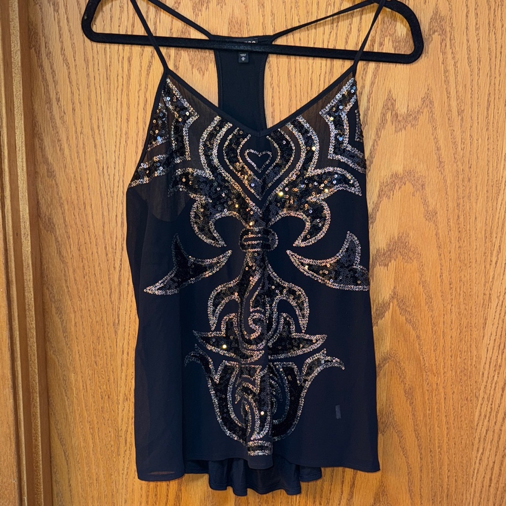 Express Black Dress Tank with Silver Embellishments